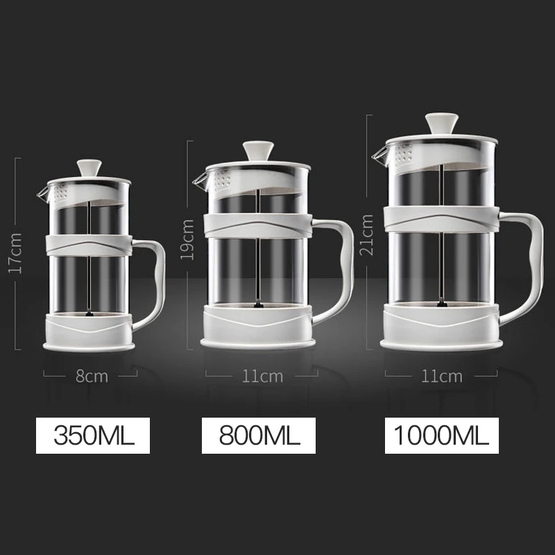 

White 1000ml Mocha Coffee Pot with Filter Thickened Glass Lemon Tea Jug Office Home Resistant Household Hand Drip Coffee Maker