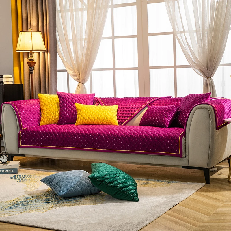 

New Thicken Crystal Velvet Fabric L-shaped Sofa Cover Slip Resistant Slipcover Seat Sofa Towel for Living Room Decor