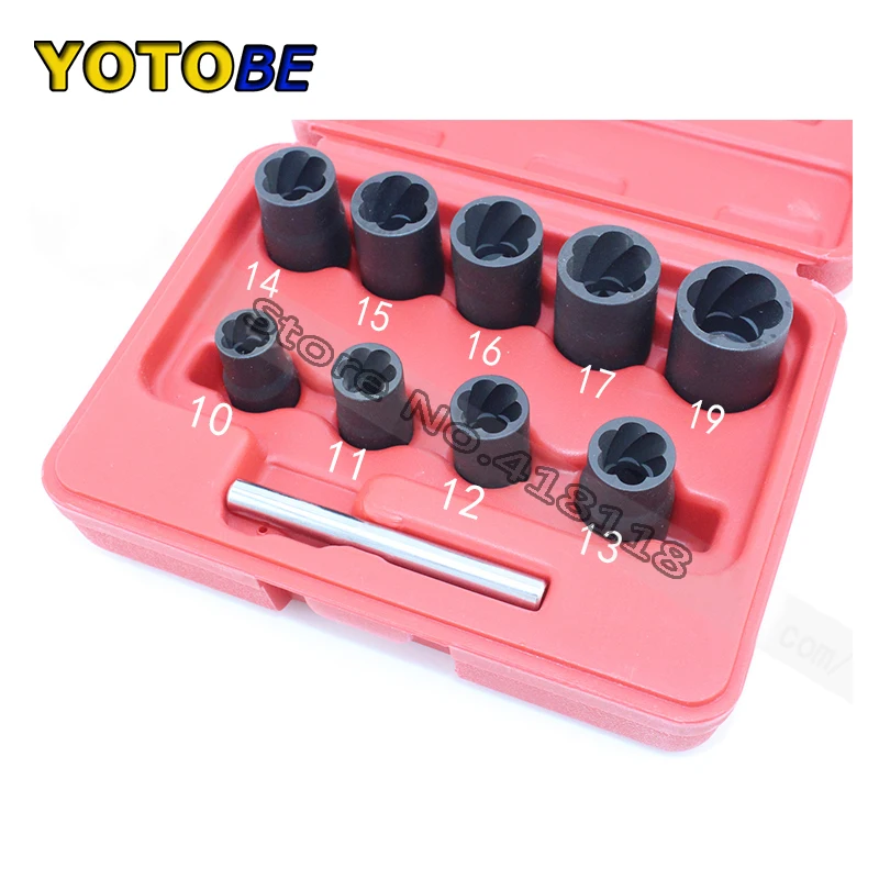 10 pcs Damaged broken bolt remover 3/8 Drive Twist Socket Set 10 pcs Damaged broken bolt remover 3/8 Drive Twist Socket Set 1