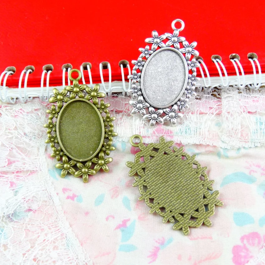 10 шт. античные бронзовые посеребренные овальные основа для кабошона 18 х25 мм |