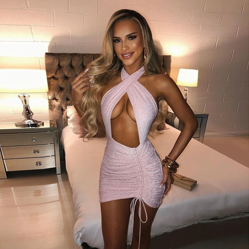 

2021 Summer New Women's Fashion Sexy Halter Hollow Slim Fit Pack Hip Halter Neck Dress Pack Hip Fashion Hollow Sexy Slim Dress