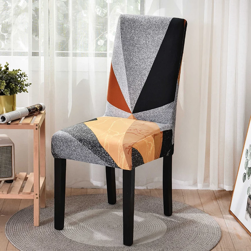 

Geometric Style Chair Cover for Dining Room Kitchen Wedding Hotel Banquet Spandex Stretch Dest Chair Covers Home Decor Seat Case