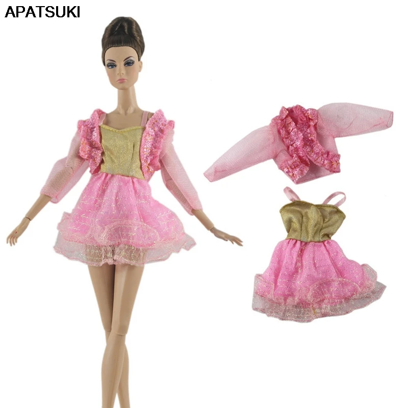 

Набор танцевальных костюмов для кукол Барби, наряды, розовое пальто, платье, красивые вечерние платья, Одежда для куклы Барби, аксессуары для кукол 1/6