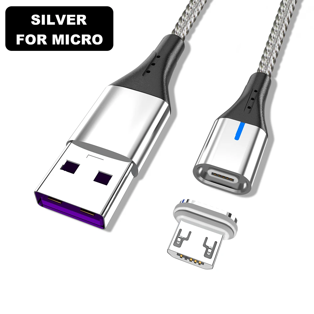 Магнитный кабель для быстрой зарядки для huawei samsung A90 Xiaomi usb type C Android кабели для мобильного телефона Microusb Линия передачи данных зарядное устройство - Цвет: Silver Micro Cable
