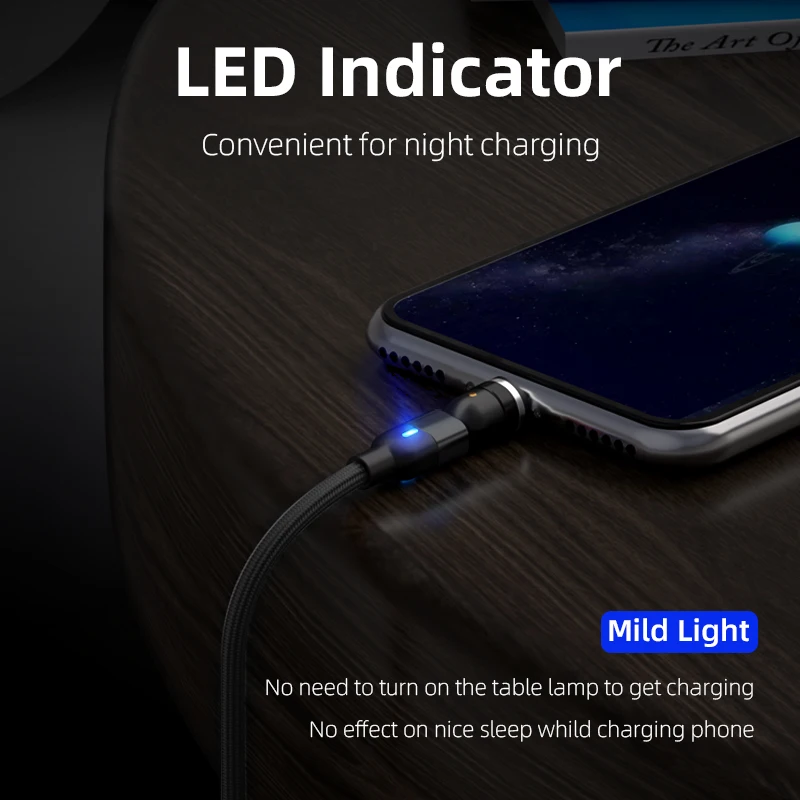 Магнитный нейлоновый кабель с поворотом на 540 градусов Micro USB для IPhone Xiaomi типа C