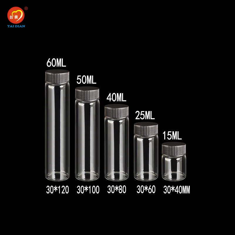 

15ml 25ml 40ml 50ml 60ml Glass Bottles Plastic Cap Black Screw Transparent Glass Vials Plastic Wedding Bottle Jars Artware 50pcs