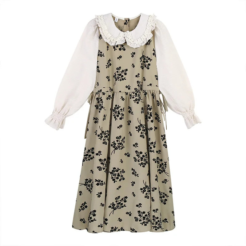 Платье с имитацией двух частей и длинным рукавом женское платье зима 2021 новый