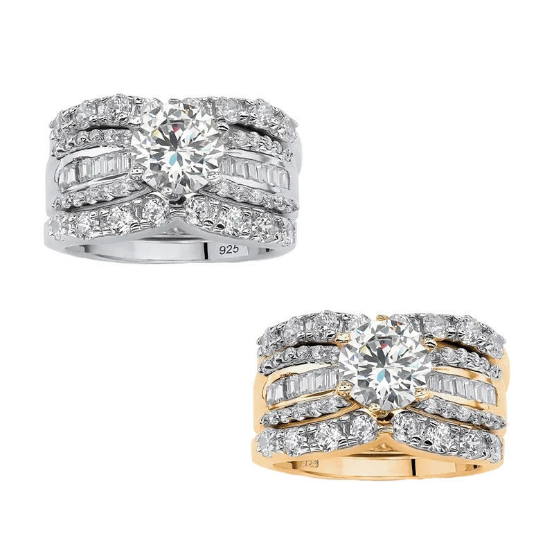 

2021 New 3pcs/set Gold/Silver Plated Engagement Rings For Women Full Zircon Female Bride Jewelry Valentine Party Birthday Gifts
