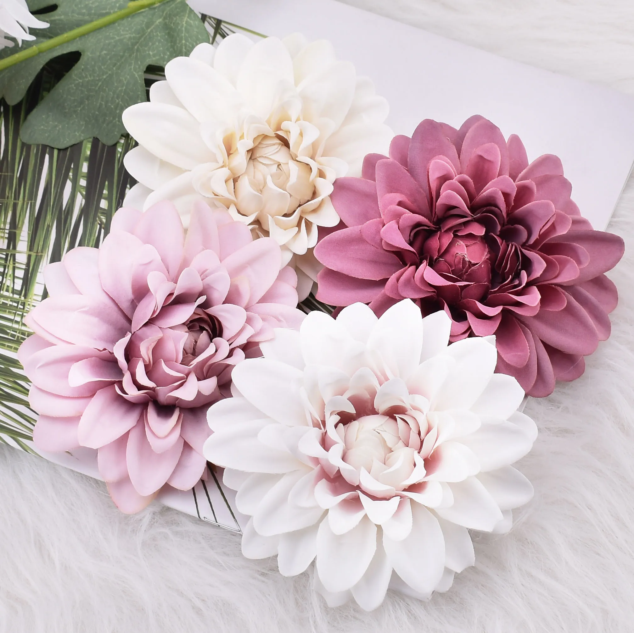 HMT 20pcs Dahlia Artificial Silk Flowers Heads For Wedding Decoration Rose DIY Wreath Gift Box Scrapbooking Craft Fake Flower