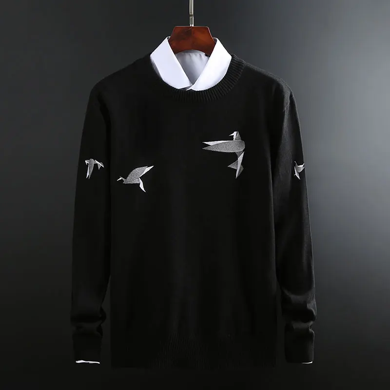 

Новинка 2019, модный брендовый свитер, Мужской пуловер, приталенные Джемперы, вязаные узоры, шерстяная зимняя повседневная одежда в Корейском...
