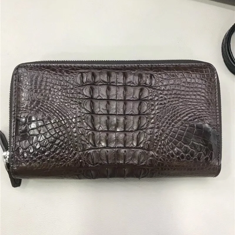 Two Zippers Closure Authentic Crocodile Skin Men's Wristlets Bag Card Purse Genuine Alligator Leather Male Large Phone Clutch |