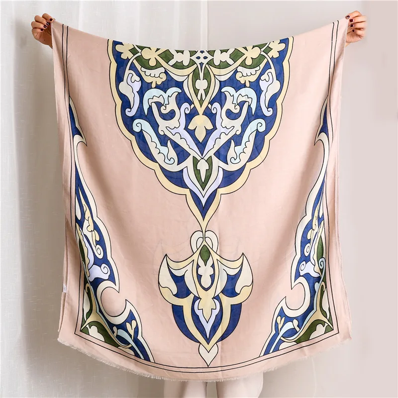 

New style Luxury Autumn and winter women's Print cotton material scarves lady Sunscreen silk beach shawl fashion Cotton scarf