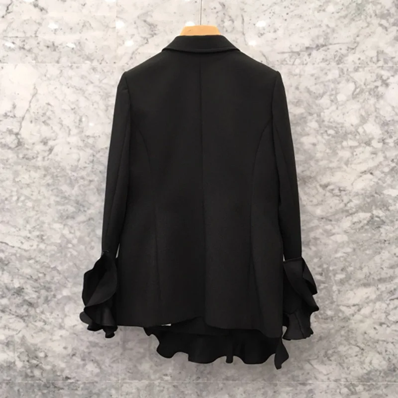 

SeeBeautiful Loose Blazer Coat Notched Long Sleeve Double Breasted Belt Ruffles Stitching New Fashion Spring 2021 Women M087