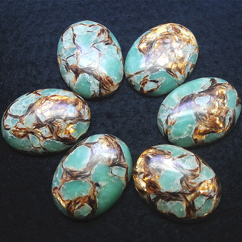 Cabujones de piedra de jaspe imperial natural para mujer, cabujones de forma ovalada de 30x40mm con línea dorada, piezas de fabricación de joyas, 3 piezas