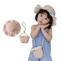 child toddler straw sun hat handbags kit girls wide brim design diy weave beach bucket hats with shoulder bag set