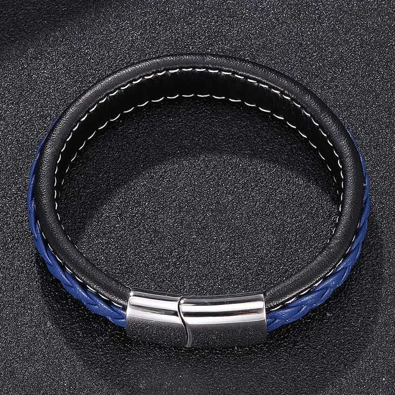 Модные мужские ювелирные изделия синий черный плетеный кожаный браслет веревка