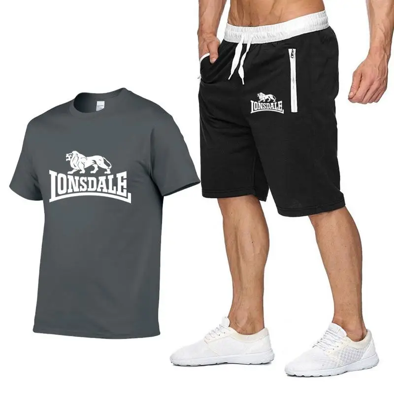 

LONSDALE-Conjuntos de ropa deportiva de verano para hombre, camisetas de manga corta, pantalones cortos, informales, 2 piezas