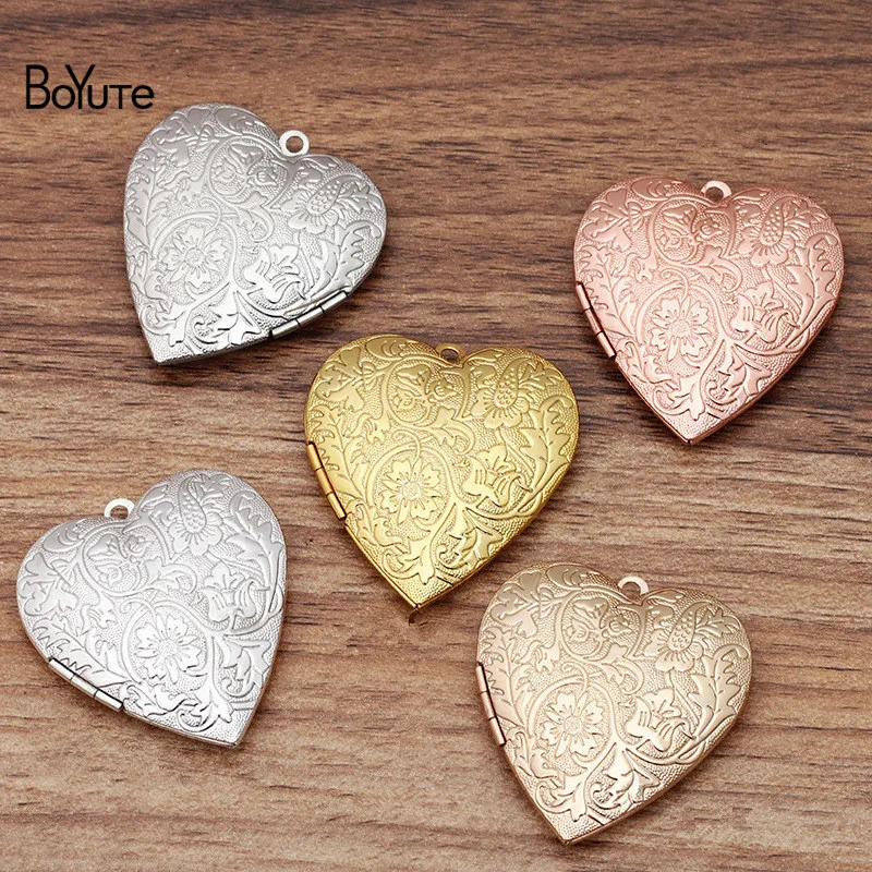 BoYuTe (4 шт./лот) 40*9 мм металлический медальон в форме сердца плавающий кулон с фото
