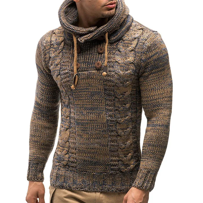 

Men's Fashion Solid Color Knit Hooded Sweaters 2021 New O-Neck Long Sleeve Slim Fit Pullover Tops Autumn Winter