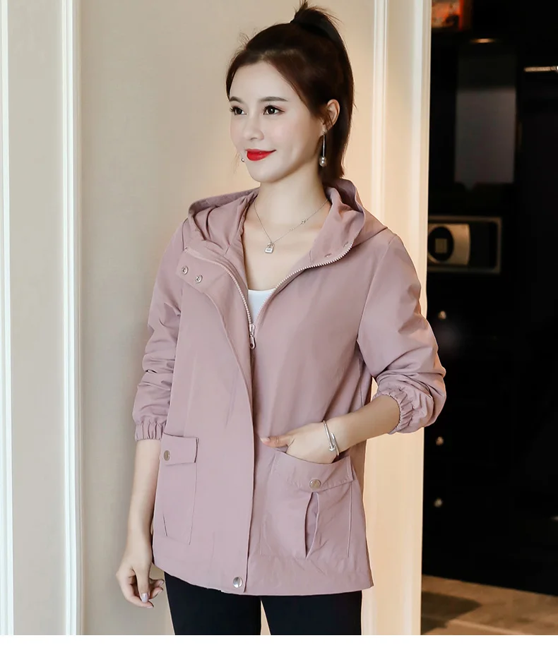 Ветровка с капюшоном повседневные женские пальто куртки длинным рукавом весна