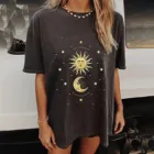 Кавайная одежда, Женская футболка 2021, женские винтажные повседневные топы с принтом Солнца и Луны, футболки с коротким рукавом, женские футболки