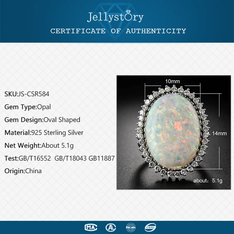 Jellystory, Трендовое серебряное Ювелирное кольцо 925, овальная форма, опал, циркон, драгоценный камень, кольца для женщин, свадебный подарок,, размер 6-10