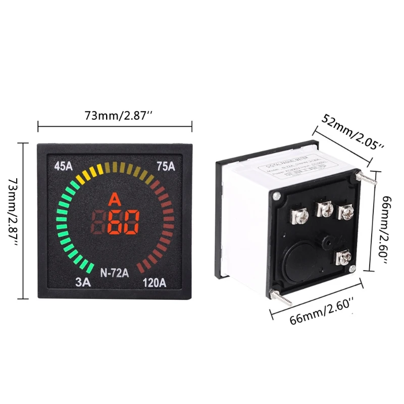 

120A 72mm Panel LED Display Digital Ammeter 68mm Hole Size Ampere Meter Current Indicator Tester with Current Transformer