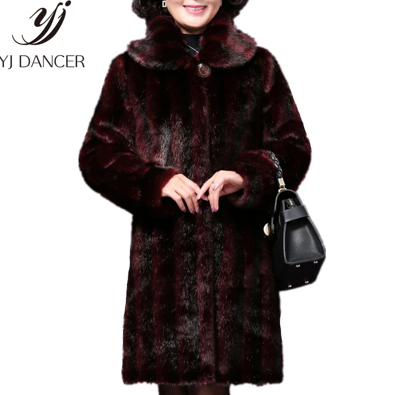 Зимнее Новое меховое пальто для мамы Женская мода 2018 новое длинное с отворотом