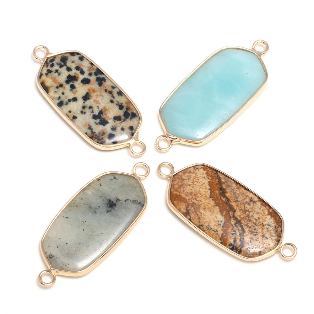 

Natural Stone Pendant Connectors Rectangle Crystal Agates Amazonite Stone Link Charms for Jewelry Making Necklace Bracelet Gift