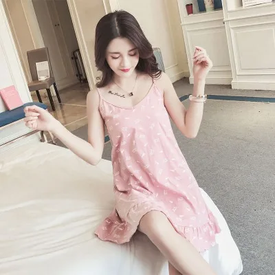 cotton nightgown Летнее Ночное платье, женская хлопковая Ночная рубашка на бретельках, сексуальная одежда для сна, женское платье для сна, домашняя одежда, ночная рубашка - Цвет: cotton nightgown