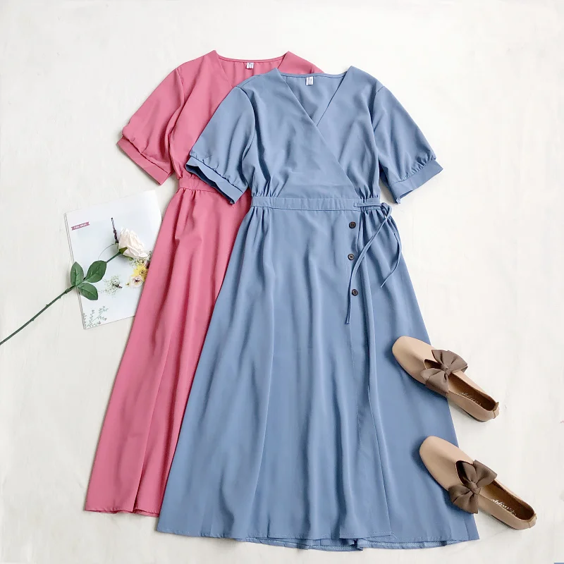 HISUMA v образным воротом круглой головиной и коротким пышным рукавом для женщин