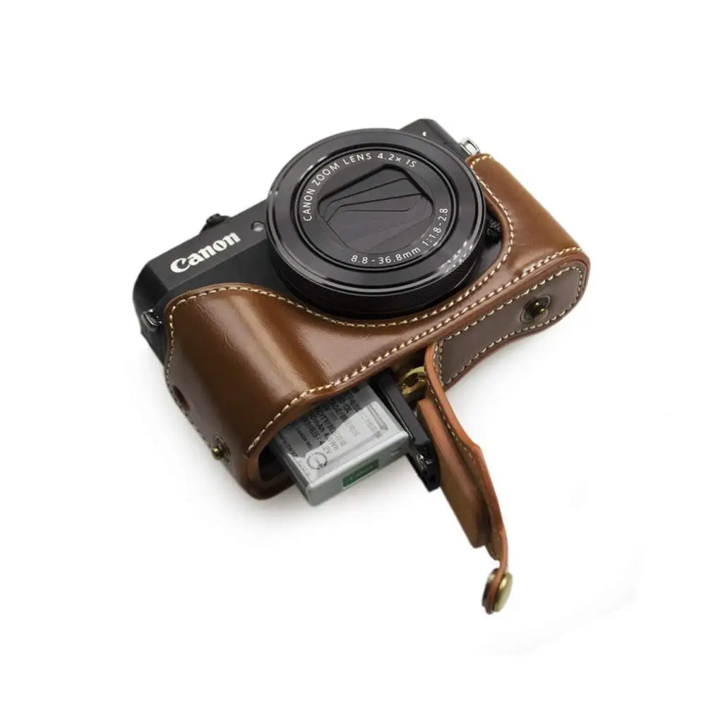 Роскошный чехол из искусственной кожи для камеры с ремешком и открытым