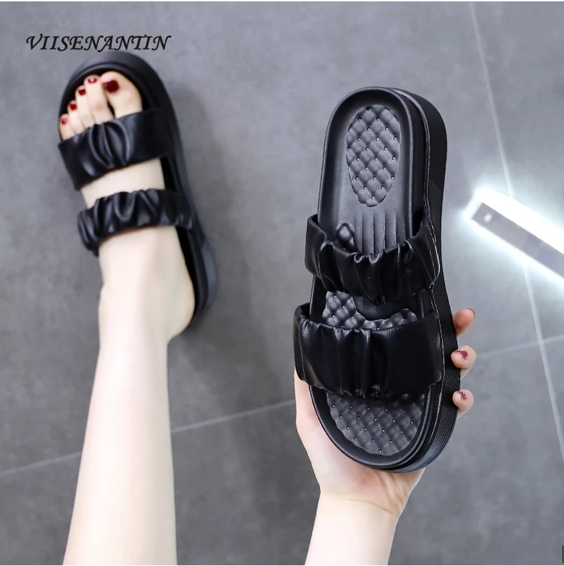 

Однотонные повседневные женские сандалии и шлепанцы из искусственной кожи на плоской подошве, верхняя одежда, летняя новая стильная пляжна...