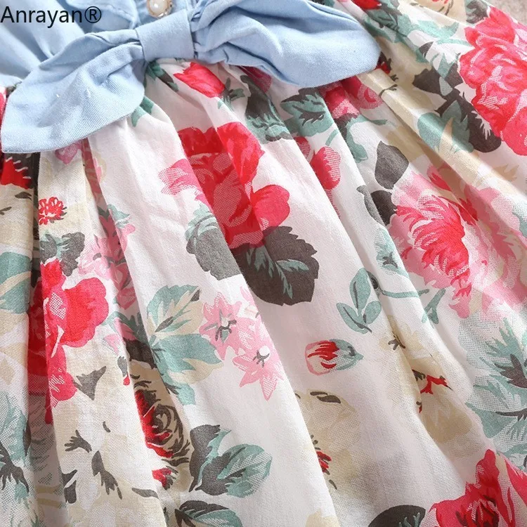 Baby Girl Dress Kids Princess Bowknot Flower Summer Children Sleeveless Christmas Girls Denim Floral Dresses Party | Детская одежда и