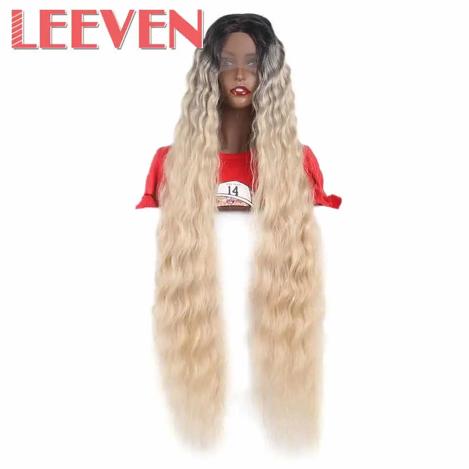 T24 Leeven Synthetic Lace Front Wig Black Water Wave Wigs For Woman Long Hair Wigs Black Brown 613 Blonde Wig Cosplay Hair - Color: T24