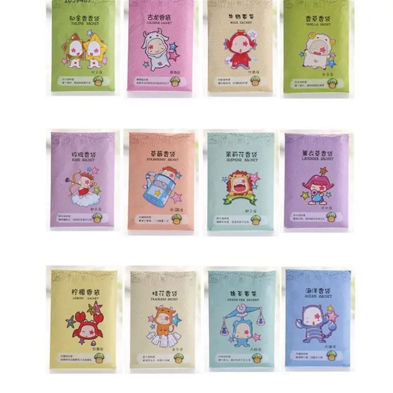 

6x9cm Home Fragrance Sachet Bag Natural Grain Scented Wardrobe Deodorant Air Freshener Colorful Printed Package 12 Flavors