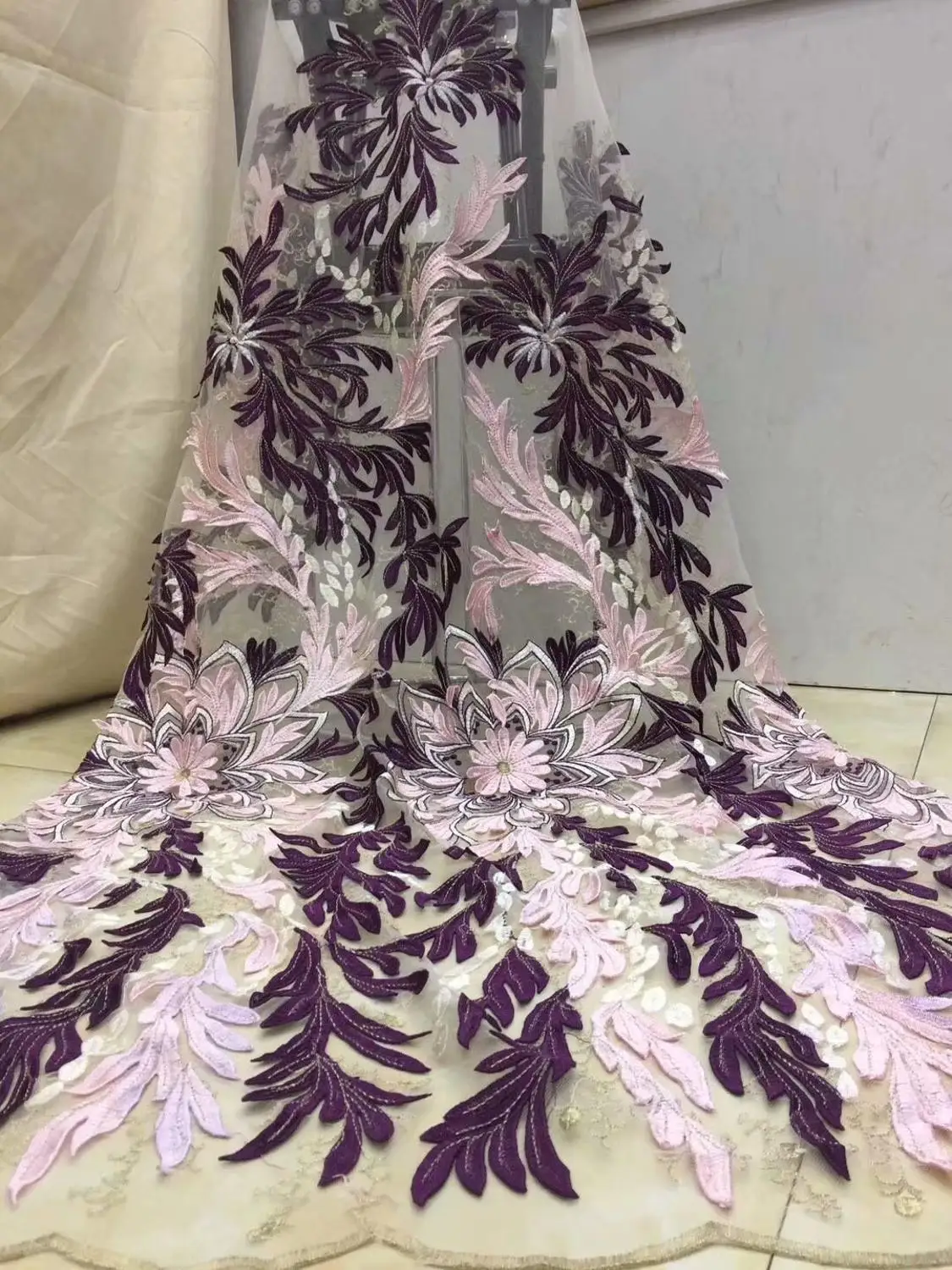 African lace fabric 2019 High Quality Embroidered Brocade Lace Pink french Tulle Fabric for nigeria party dress FD-926 | Дом и сад