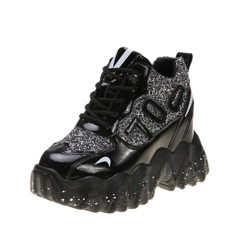 Women Platform Sneakers 2020 Spring Casual Shoes 9.5CM Heels Red Vulcanized Designer Bling Chunky Dad | Обувь