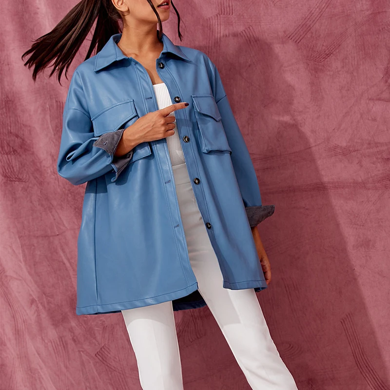 Осенняя однотонная Длинная женская куртка из искусственной кожи с поясом и