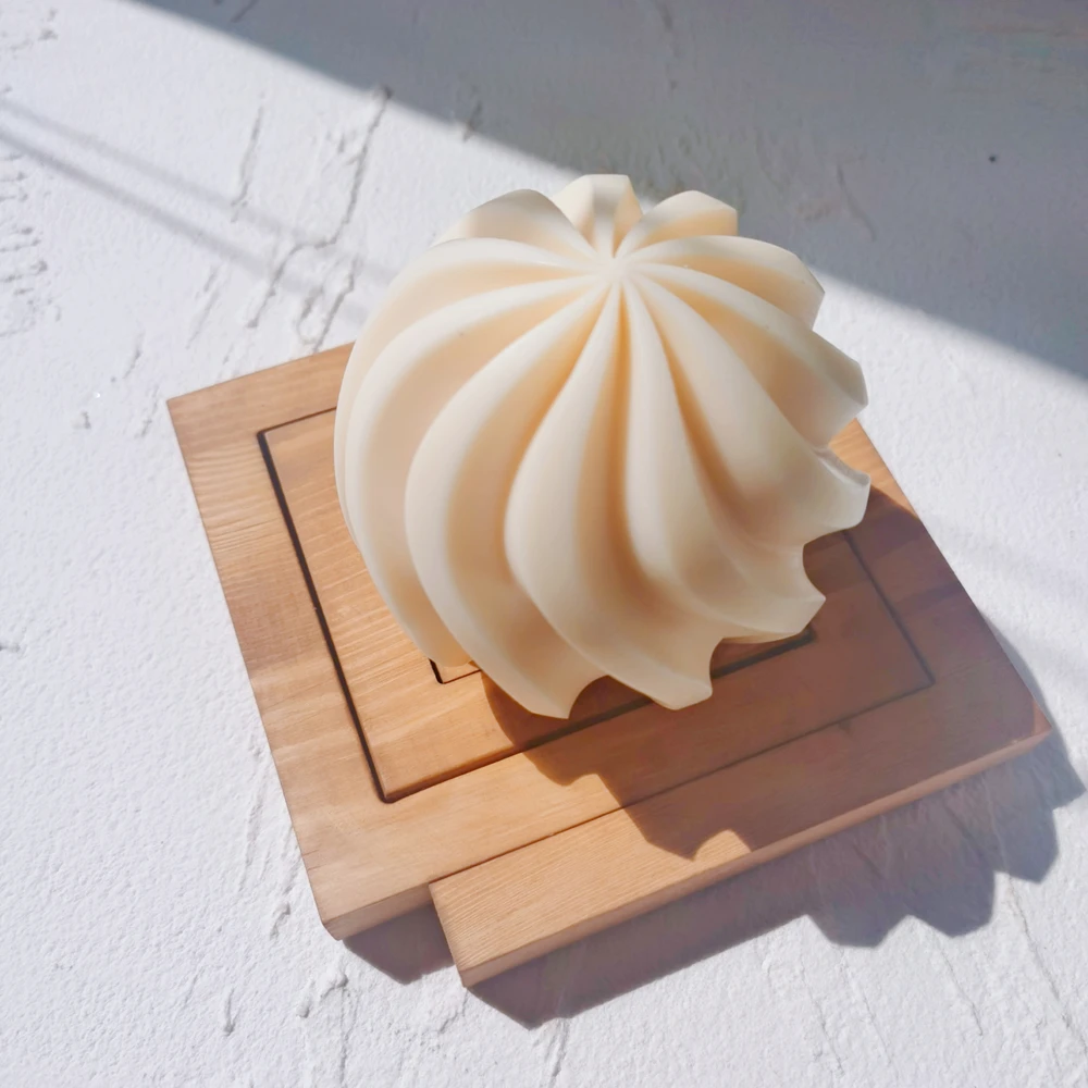 Molde de vela de bola de remolino, esfera geom&eacute;trica, espiral, de silicona, ondulado &uacute;nico, moderno, redondo, molde de velas-3