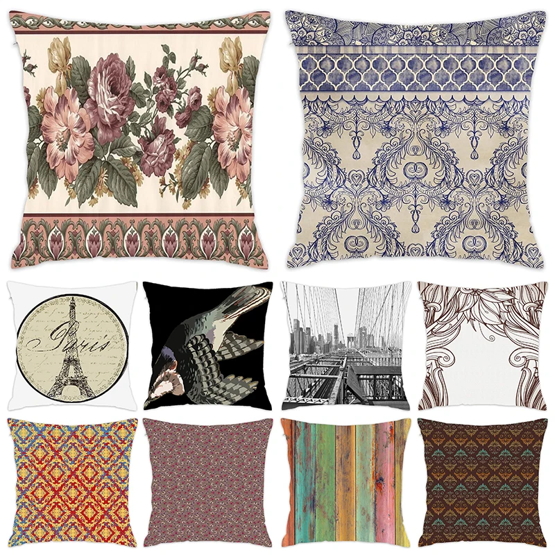 

[Douladou] Vintage Victorain Roses Cushion Covers Polyester Decorative Pillowcase Sofa Throw Couch Pillow Cover Cottage 45x45CM