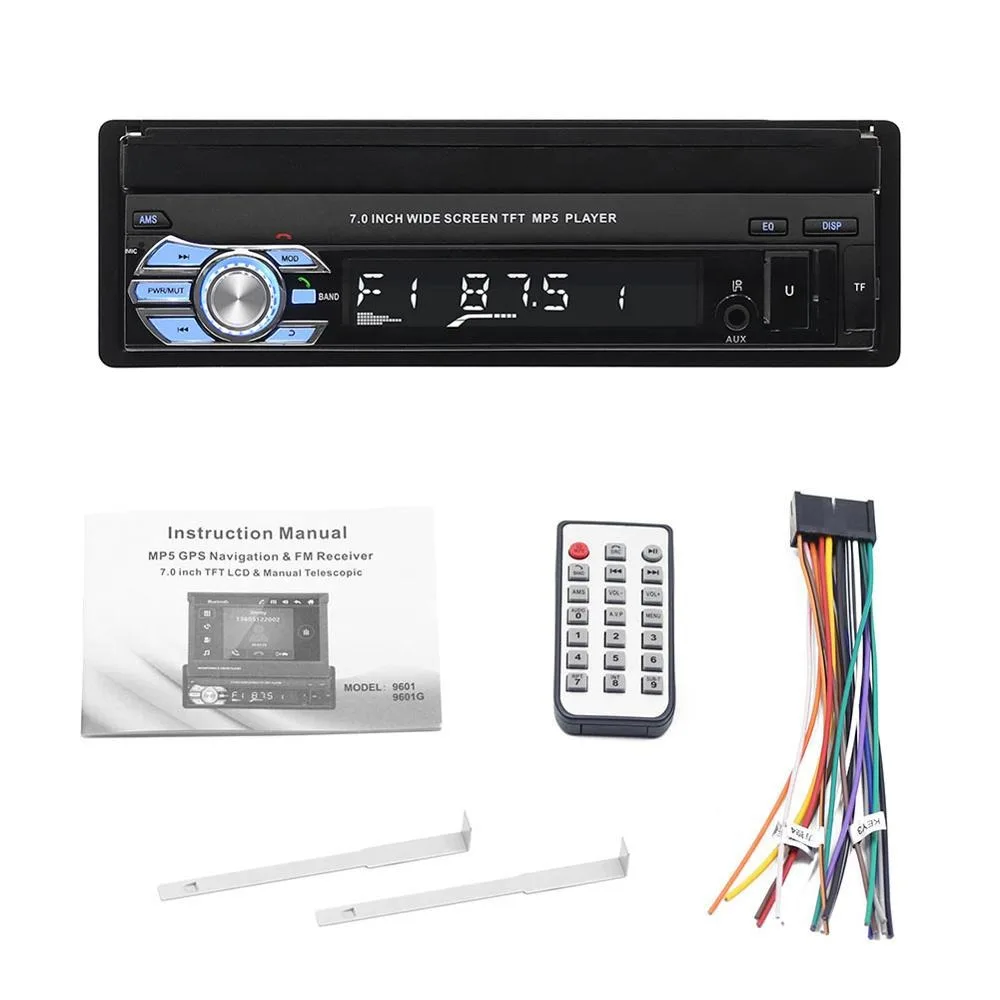 

Car Stereo Audio Radio Bluetooth 1DIN 7" HD Retractable Touch Screen Monitor MP5 Player FM Receiver USB Rear View Camera Videos