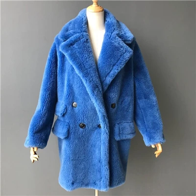 Royal blue Роскошные jexxi высокое качество женские пальто из овечьего меха свободные модные теплые толстые зимняя верхняя одежда парки с отворотом женские плюшевые пальто - Цвет: Royal blue