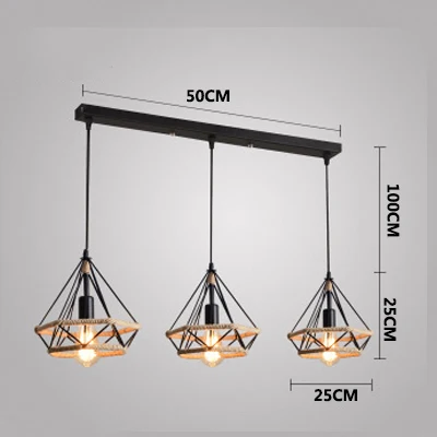 K Square plate style Винтаж 3 головы сочетание черный Кованое железо подвесной светильник E27 220V 110V свет для кухни гостиной спальни коридор, Ресторан - Цвет корпуса: K Square plate style