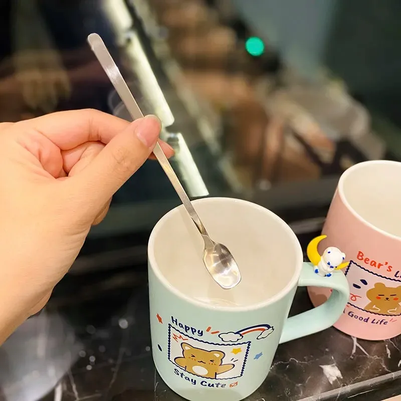 Керамическая кружка с милым медведем 420 мл ложкой и крышкой кавайное украшение в