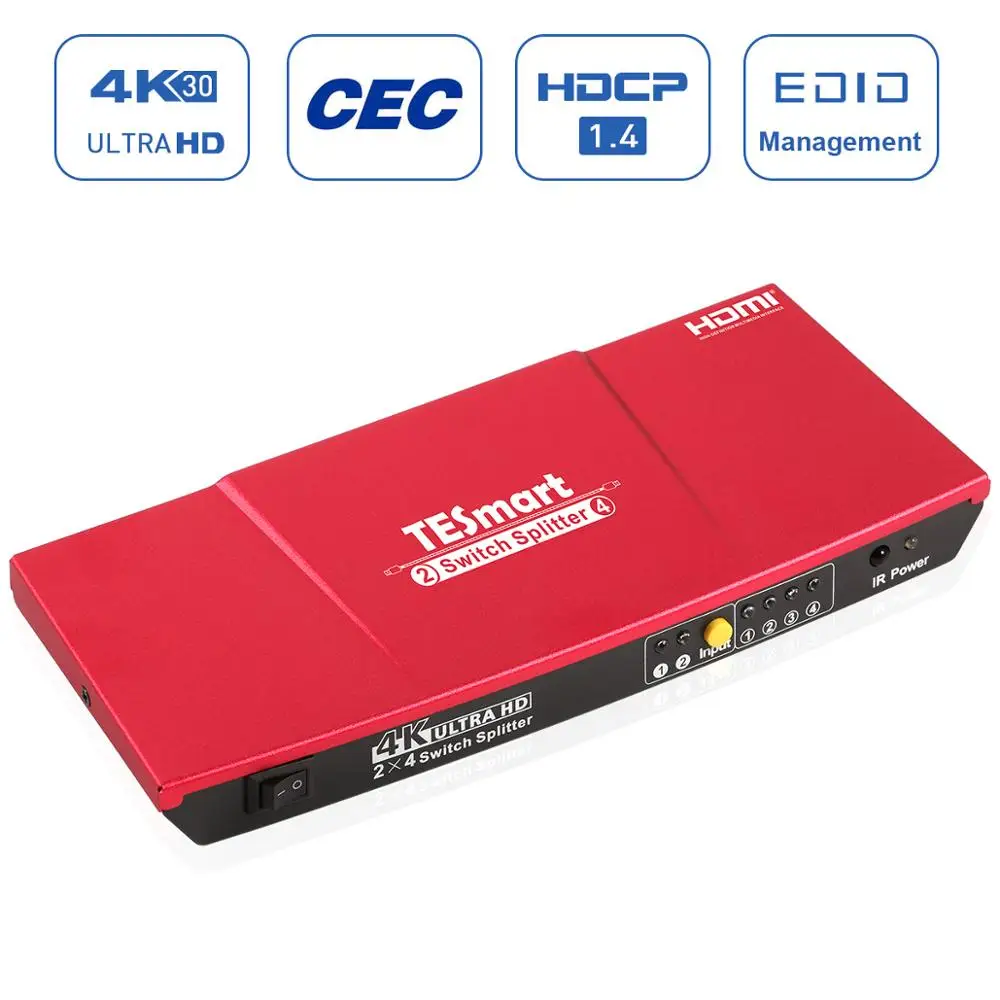 HDMI переключатель 2x4 TESmart 2 в 4 выхода сплиттер с дистанционным управлением