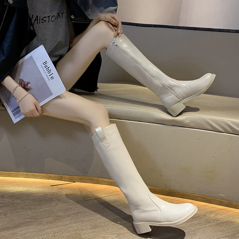 8116 beige Новинка года; зимние теплые женские ботинки; нескользящая женская обувь с круглым носком на толстом высоком каблуке; 43 - Цвет: 8116 beige