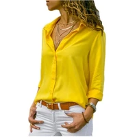 spring button up blouses women tops long sleeve solid lapel chiffon blouse loose work wear shirts office plus size s 8xl blusas