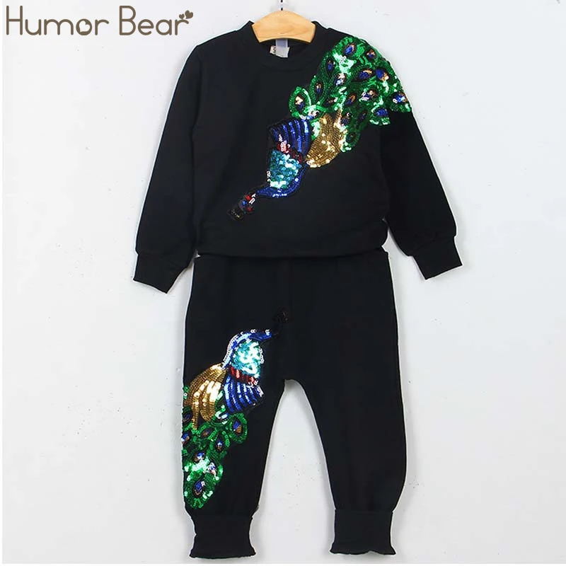 Humor Bear/осенняя одежда для маленьких девочек футболка с длинными рукавами+ юбка в клетку+ Бант, повседневные комплекты из 3 предметов комплекты одежды для девочек-школьников - Цвет: black BTZ232-01