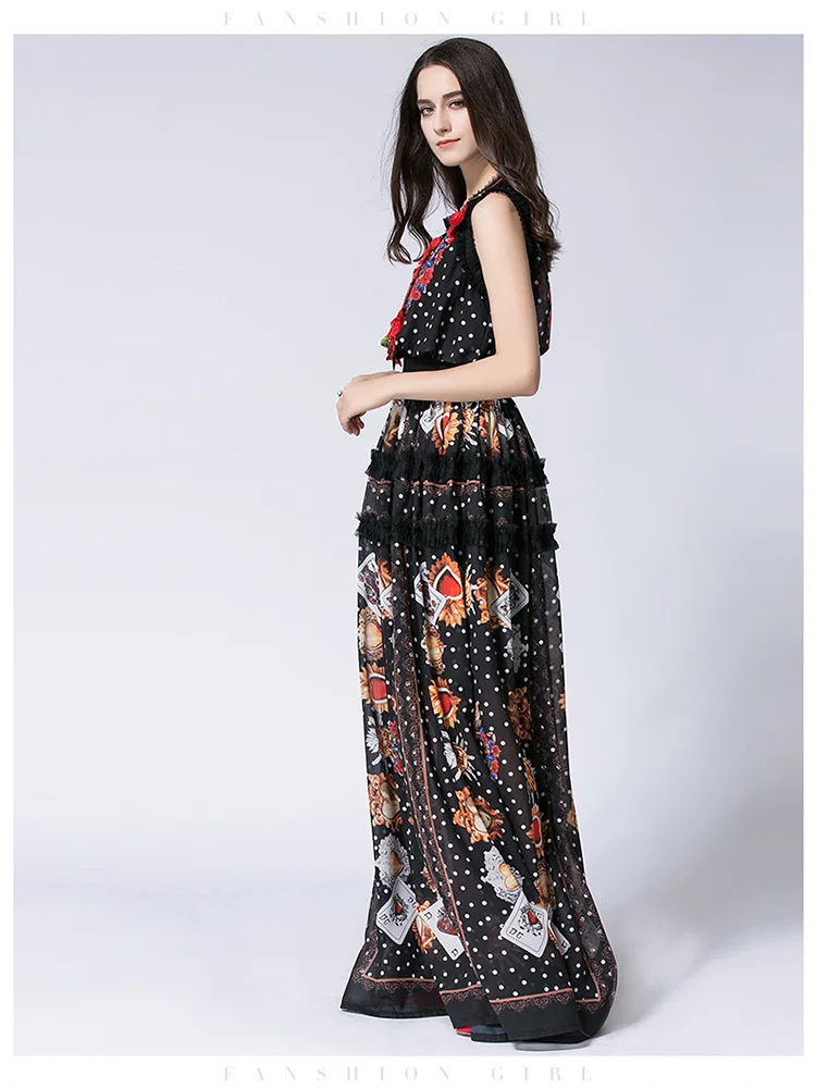 Женское платье с принтом JUNLINNA длинное вечернее без рукавов и круглым вырезом